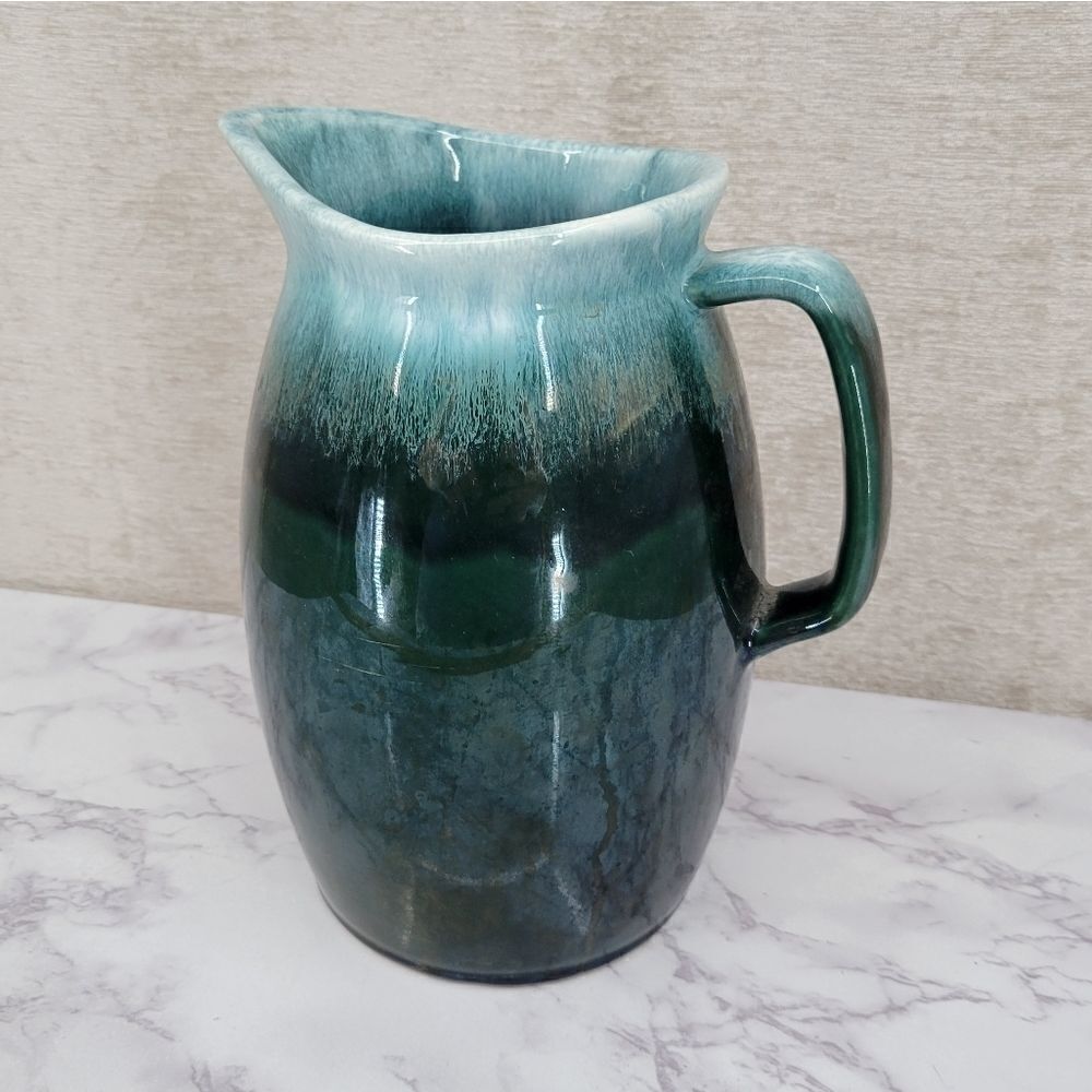 OVEN Proof USA Rare Green Blue Drip Glazed Pottery Pitcher